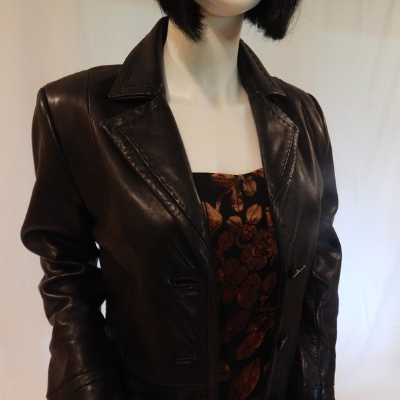 Jones New York  BLACK LEATHER LONG COAT - Picture 4 of 13